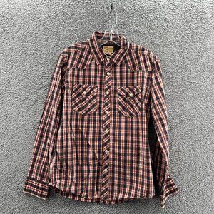 Jachs Shirt Mens Long Sleeve Button Up Large Plaid Blue Red Hand Finished